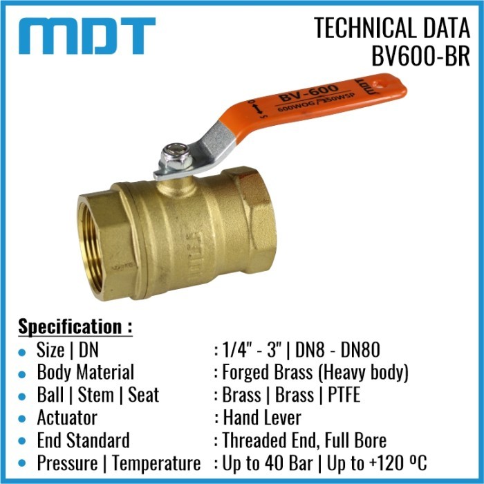 MDT BV600-BR 1, Ball Valve, Brass, Full Bore