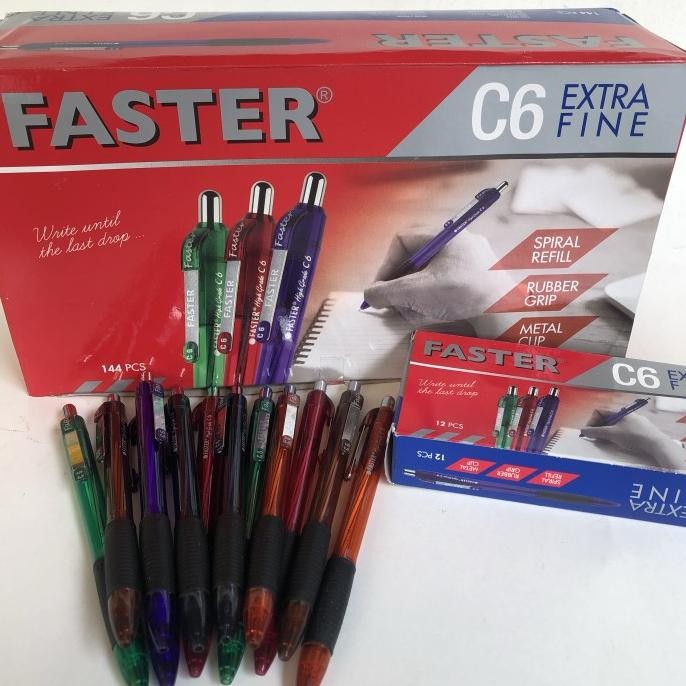 Produk Baru ballpoint pulpen bolpen Faster C6 black/blue