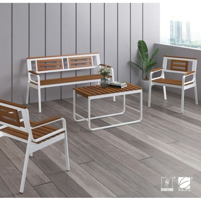 Kursi Teras Taman Besi Kayu Minimalis Outdoor Set Bandung
