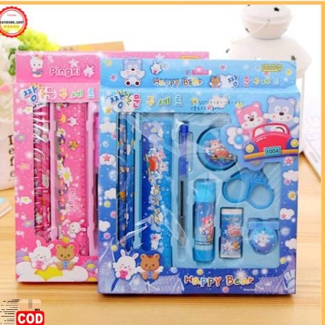 

uk-75 Pencil Full Set Lengkap Alat Tulis Anak Sekolah 9 in1 Set Motif Kartun Hemat