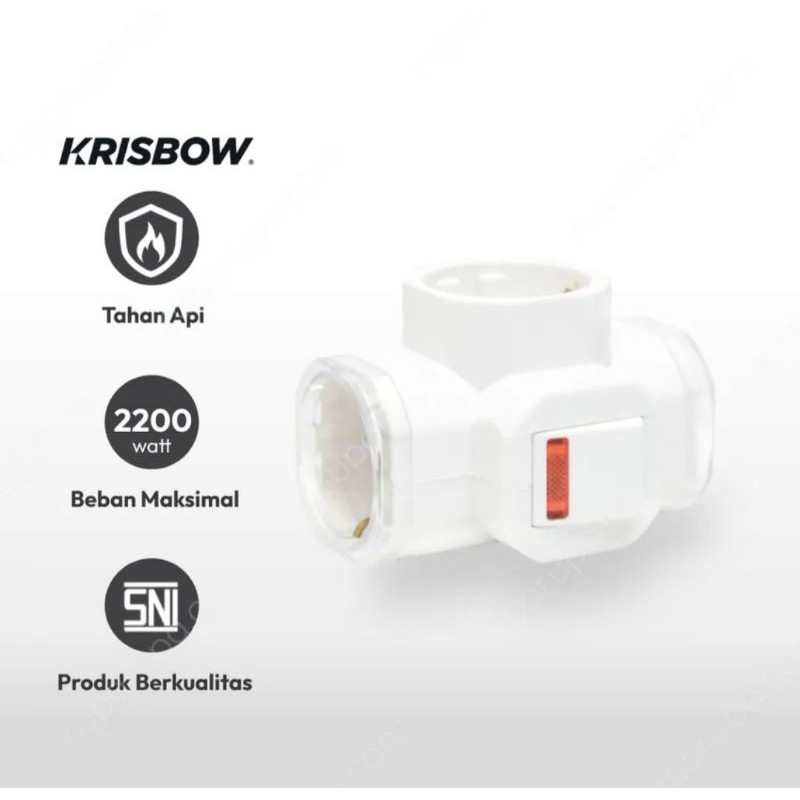 Colokan listrik 3 lubang krisbow / steker T / krisbow steker arde 3 arah / stop kontak