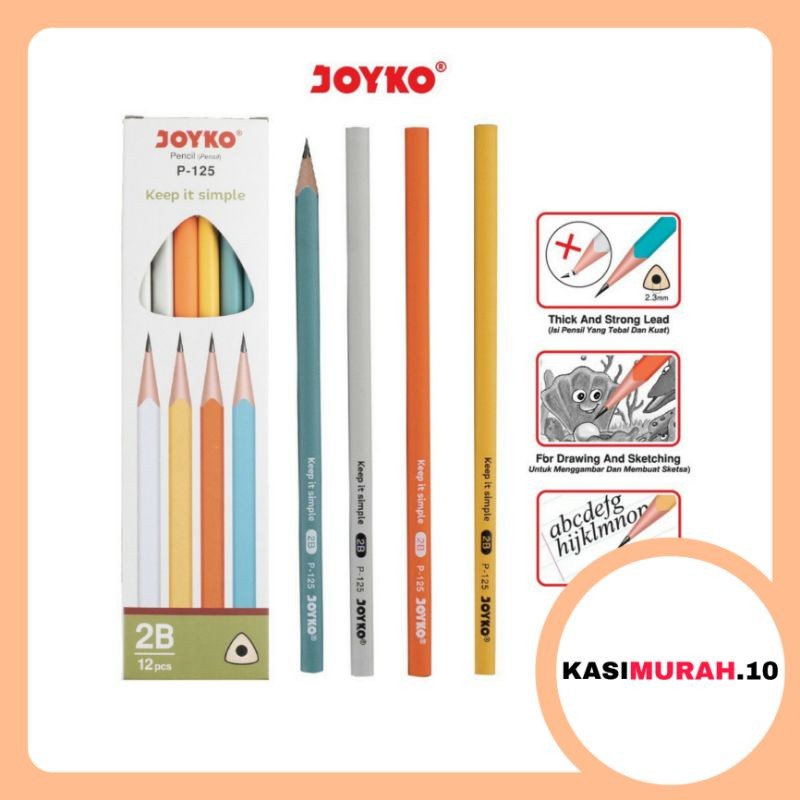 

Pensil 2b Joyko P-125 / Pensil 2B Hitam Pekat / Pensil Tulis Scan Komputer / Pensil Ujian 2b