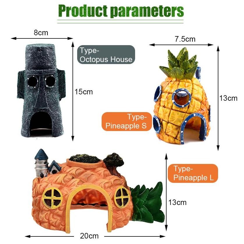 Rumah Hiasan Akuarium Rumah Spongebob / Rumah Squidward Decoration / Hiasan Aquascape / Ornamen Kart