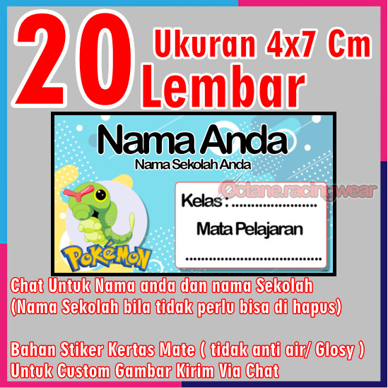 

Stiker Label Buku Mata pelajaran sekolah Sd Nama Sticker 20 Lembar mini banyak Murah Custom anak Sd cewe cowo Karakter Pokemon Vol 45