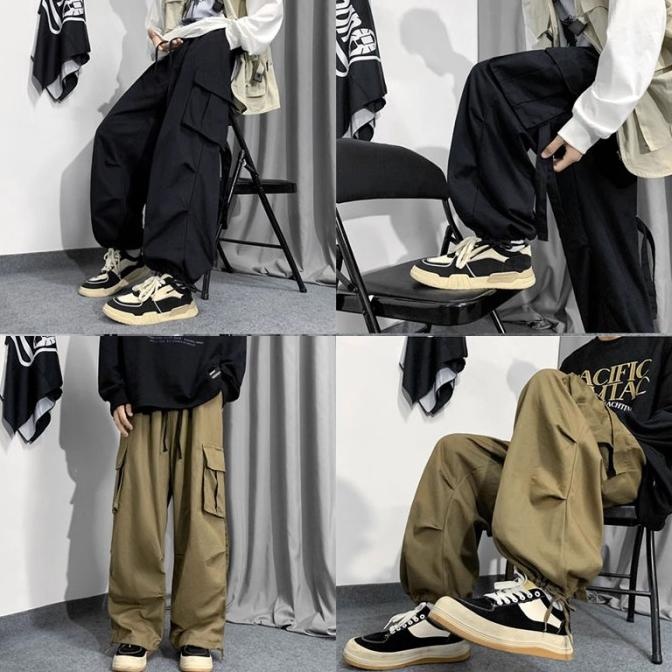 Celana Cargo Pria Korean Style Cargo Pants Pria Oversize LN