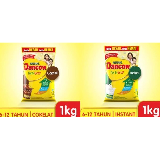 Dancow Fortigro Susu Bubuk Instan Coklat Pouch 1kg / 1000gr