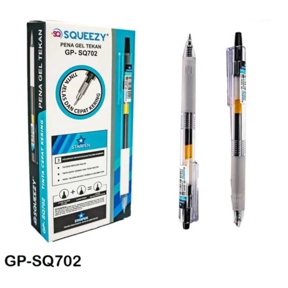 

vb-8 Harga Grosir ( 1kotak / 12pcs ) Pulpen Gel Tekan SQUEEZY GP-SQ702 STARPEN 0.5mm Terlaris