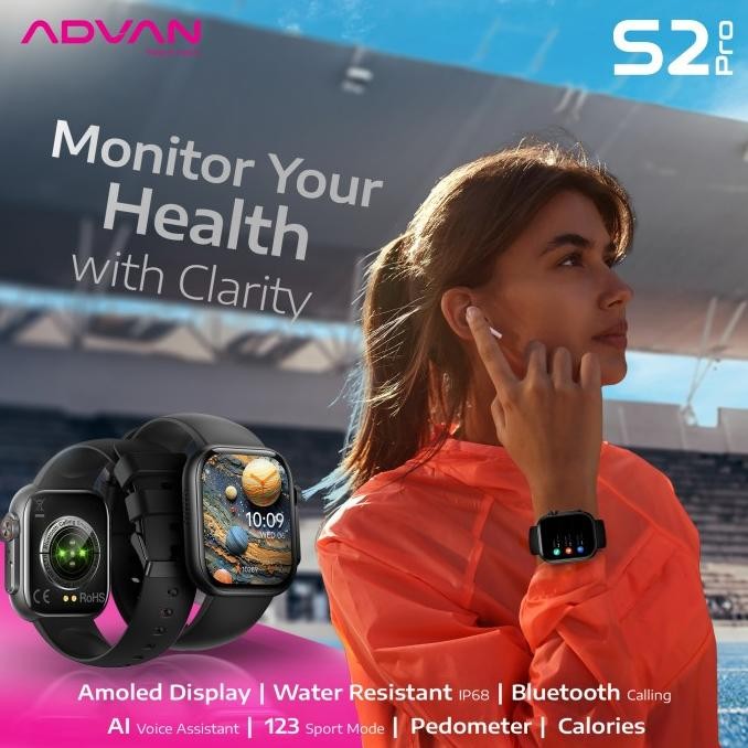 ADVAN SMARTWATCH S2 PRO AMOLED 1.95 INCH SLIM AI VOICE BLUETOOTH CALL WATERPROOF 2807T