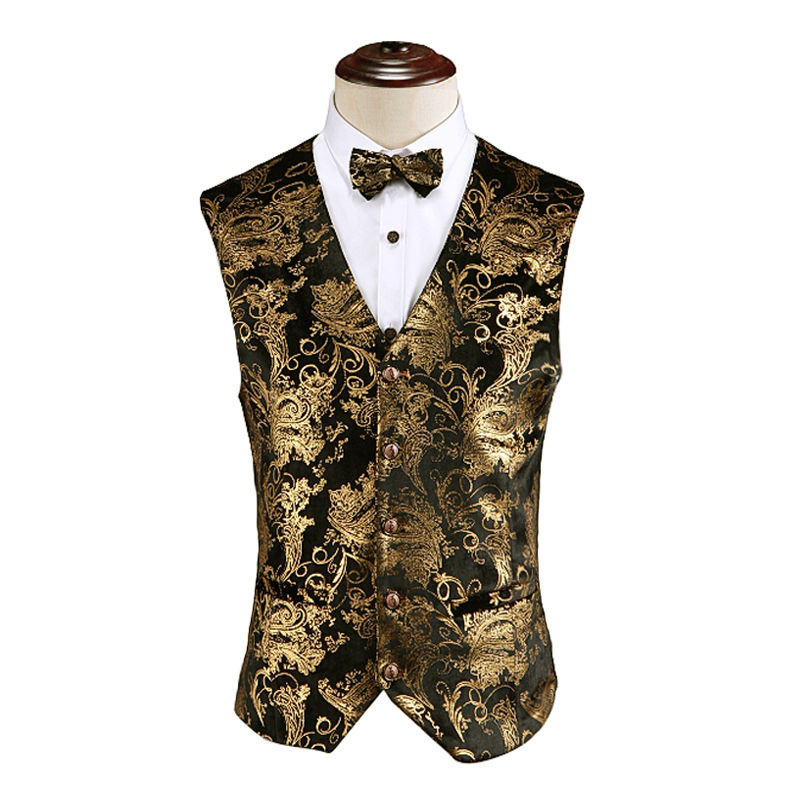 New Men's Glossy Suit Vest Printed Jacket