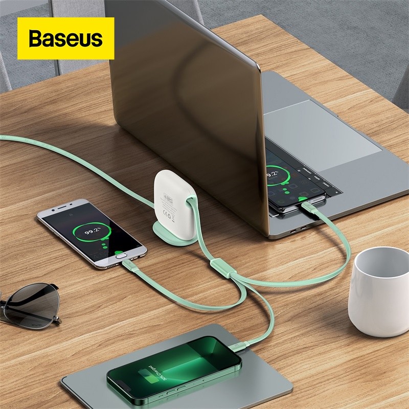 Baseus Retractable 100W 3 in 1 USB C Cable untuk Ponsel 12 13 Desktop Charger USB Type C Fast Charge