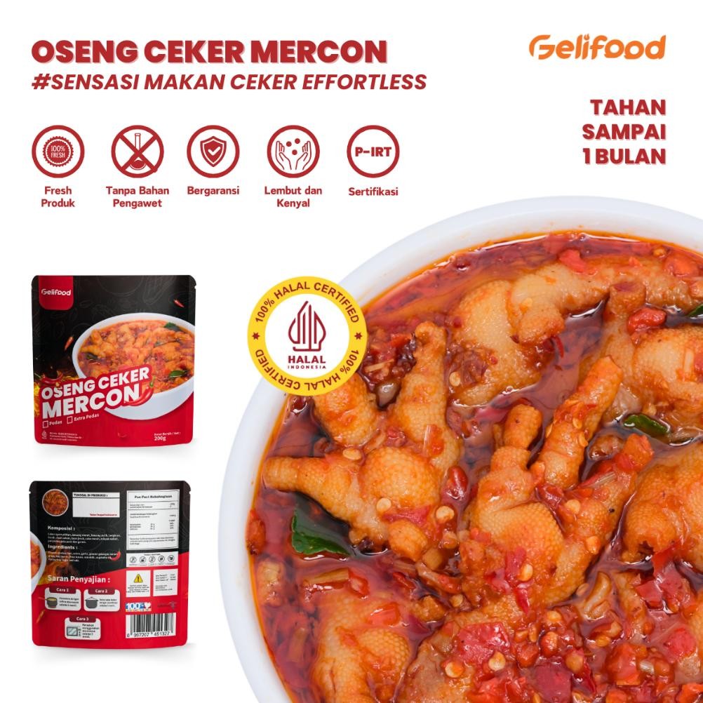 

Big Sale Gelifood - Oseng Mercon Ceker Tanpa Tulang Pedas Daun Jeruk Makanan Kemasan 200Gr Murah