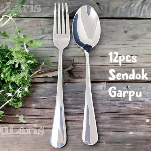 12Pcs Sendok Garpu Makan Stainless Hotel Restoran Tebal