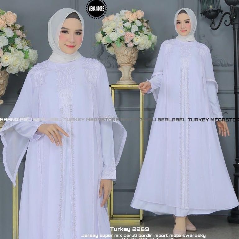 hj-54 Gamis Abaya Turkey Turki Putih Seri Terbaru by Mega store Murah