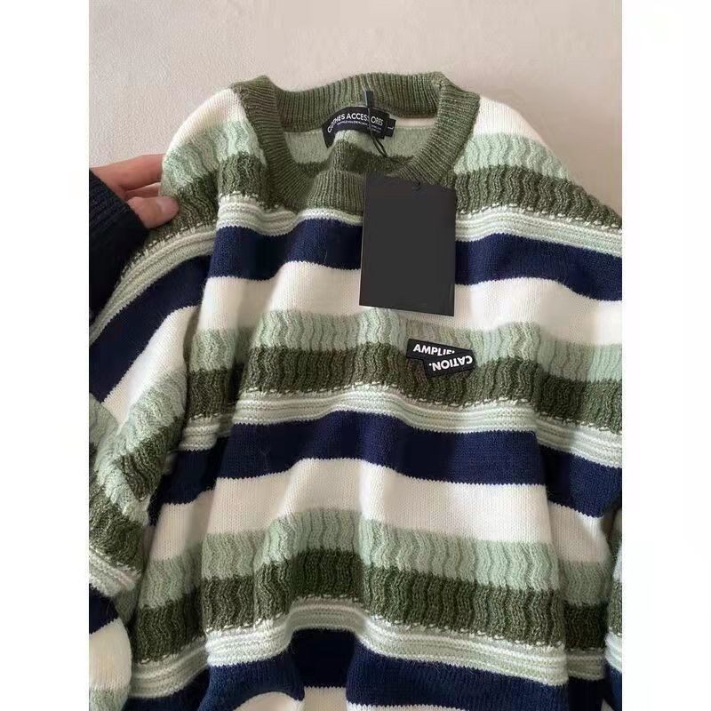 

Sweater Bergaris untuk Pria dan Wanita, Sweater Dasar Musim Gugur dan Musim Dingin