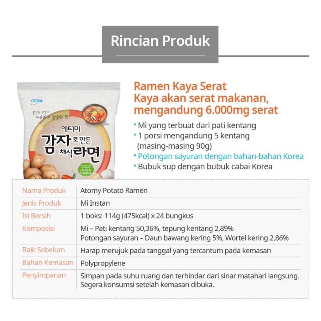 

Atomy Potato Ramen (1 Bungkus) Healthy Mie Sehat 100% Kentang