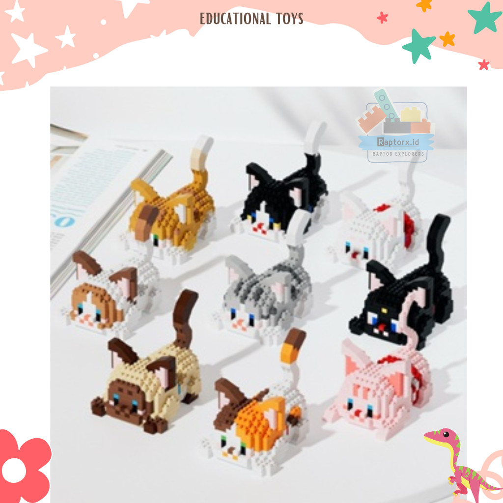 Building Block Cat Blocks Mainan Menyusun Balok Mini Kucing Lucu Meningkatkan Konsentrasi - Black Ca