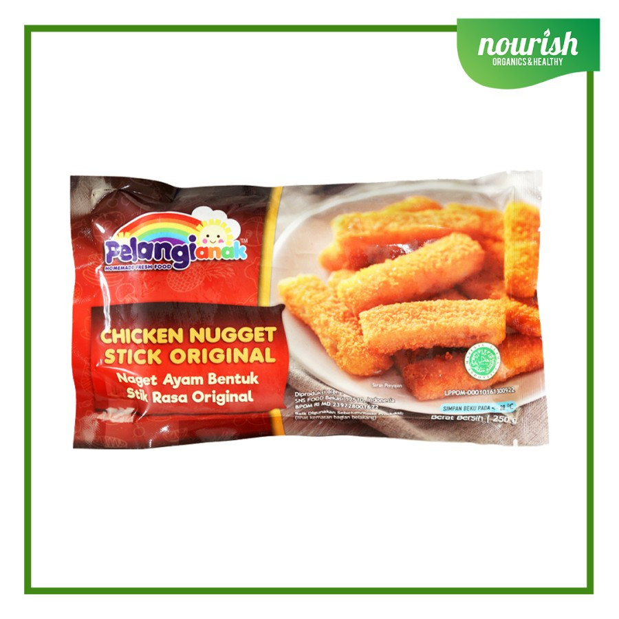 

Pelangi Chicken Nugget Stick Ori Non GMO, HALAL, BPOM 250gr