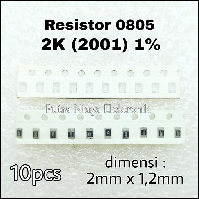 (10pcs) Resistor SMD 0805 2K 1% Tahanan 2000 ohm Marking: 2001 putr4n Berkualitas