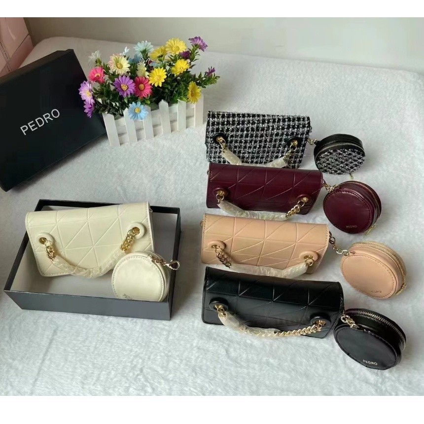 PEDRO Tas Kurir Mini Gaya Baru Tas Wanita Dekorasi Rantai Tas Ponsel Dompet Koin Tas Ibu Anak PW4- 4
