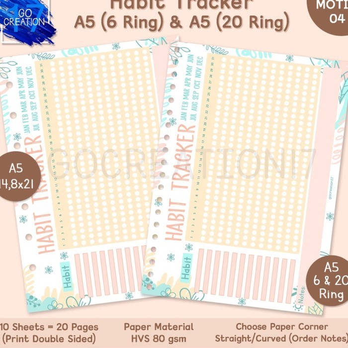 

Amberela - Murah Populer Kertas Planner Isi Binder Habit Tracker Motif Premium A