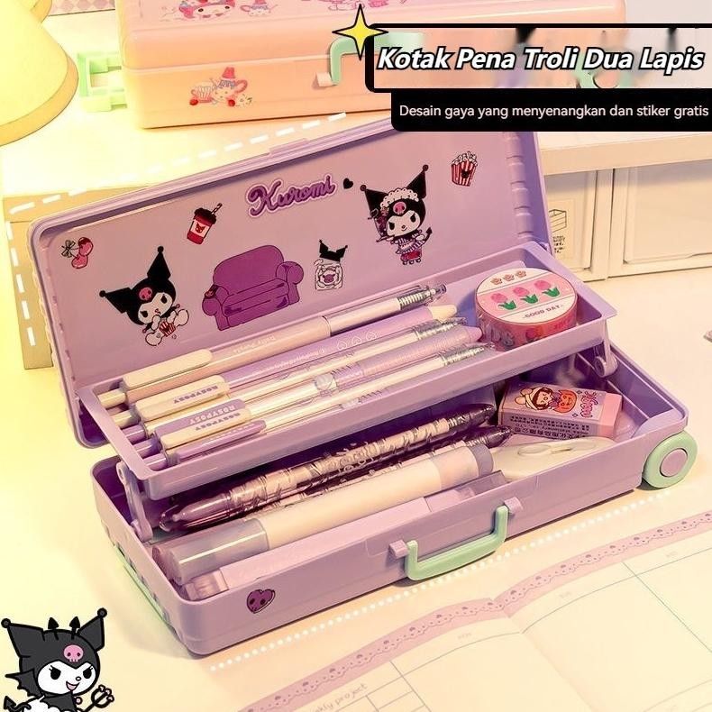 

ORIGINAL Sanrio Seri Kotak Alat Tulis troli Lucu Kuromi/Melody Pensil Kapasitas Besar Kotak Penyimpanan Alat Tulis Hadiah Anak-anak PJ24
