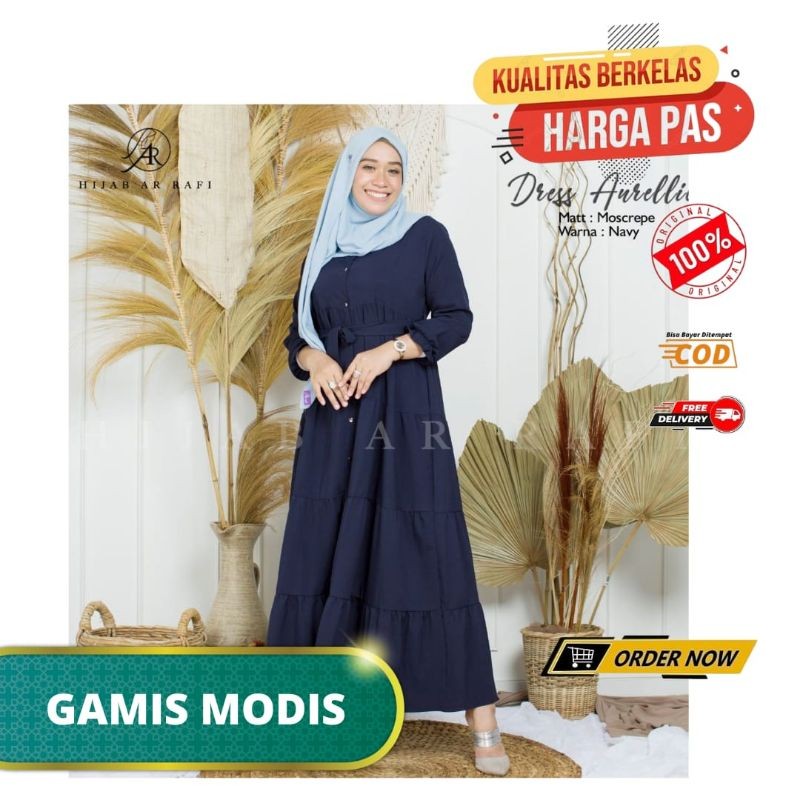 AURELLIE DRESS BY HIJAB ARRAFI BAJU GAMIS DEWASA GAMIS POLOS DRESS ONLY GAMIS READY