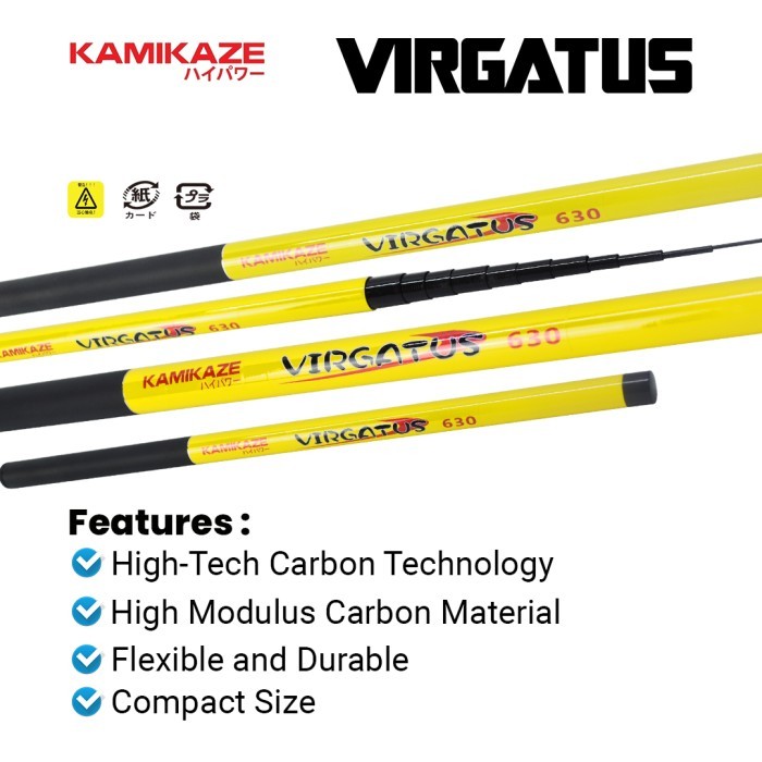 Ready KAMIKAZE Joran Tegek VIRGATUS 240CM - 720CM Carbon Ruas pendek