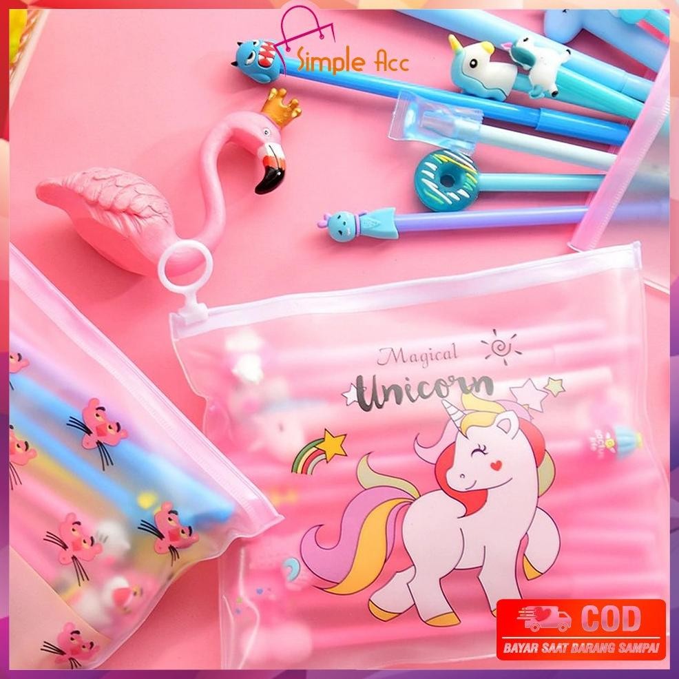 

gfd-12 ~COD~DO-A15 Pulpen Gel Karakter Lucu Set Isi 20PCS Pena FREE Zipper Pouch Tempat Pensil Transparan Viral