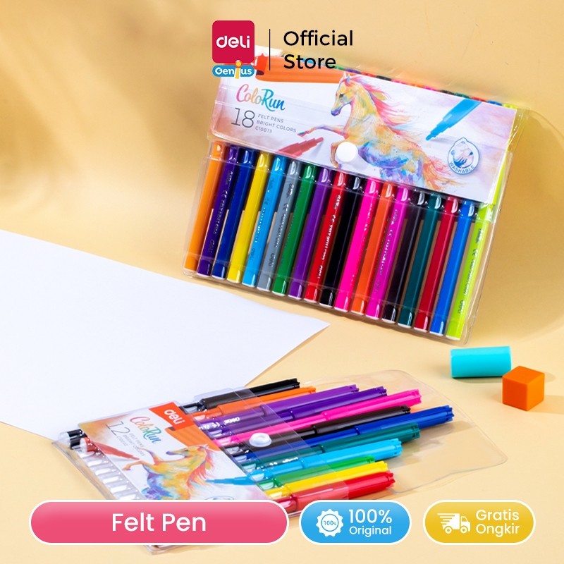 

Deli Felt Pen / Color Marker / Spidol Warna 12/18/24 Warna Tebal Tidak Berbau EC100X3