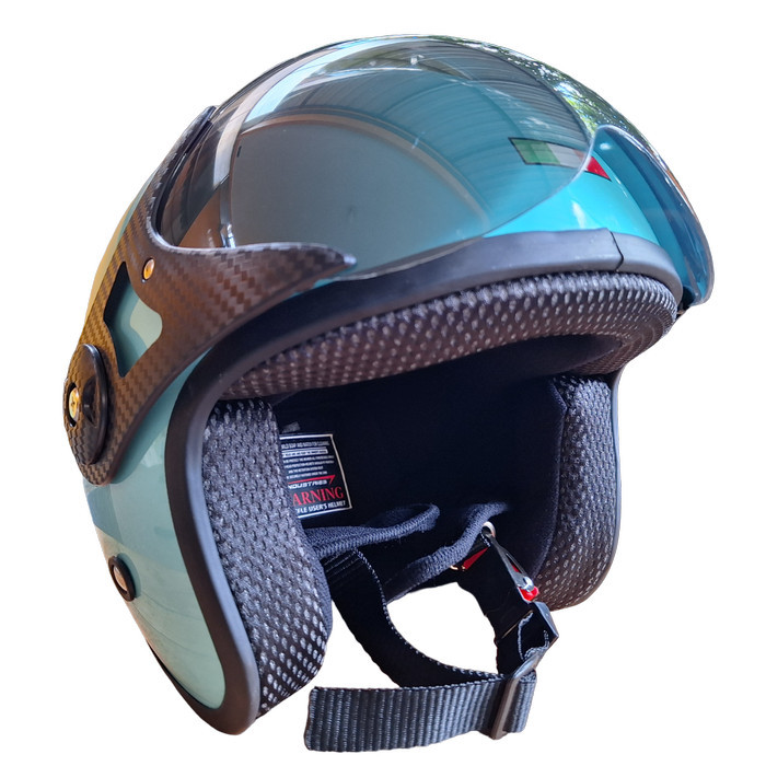 Helm Anak Pilot Retro Junior Half Face SNI 4 sd 12 Tahun Hijau Pastel