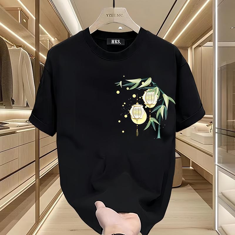 Kaus lengan pendek katun Combed Kaus longgar keren benang ganda berat 260G gaya baru musim panas pri