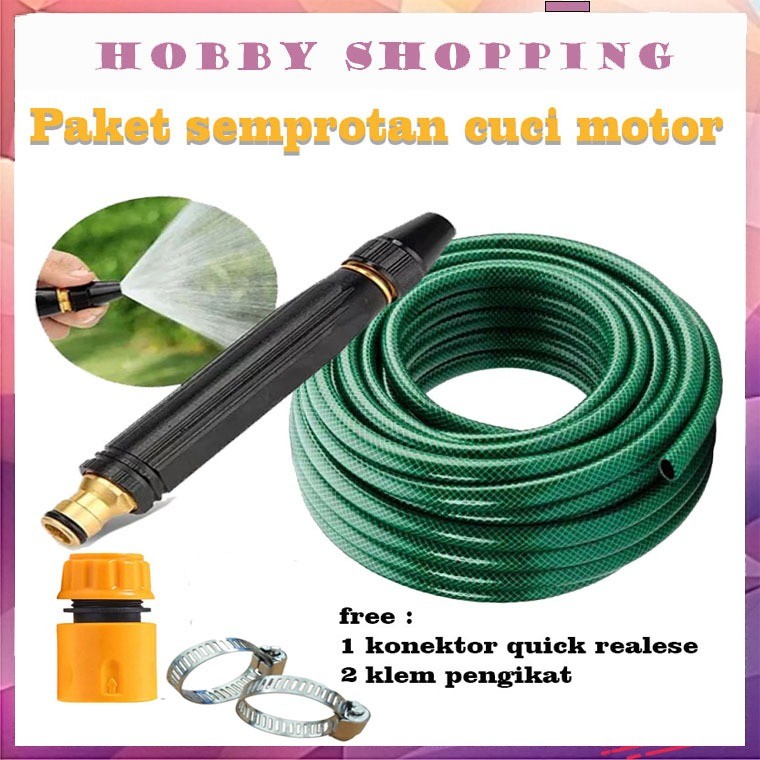 murah Paket Selang 1/2 Inch Alat Cuci Motor Selang Air Serat Benang Hijau Semprotan Air Kuningan -
