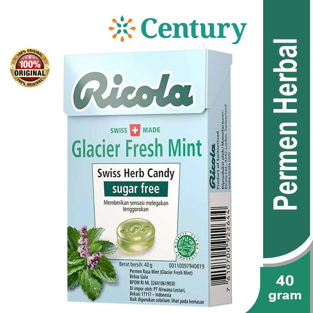 

RICOLA GLACIER FRESH MINT SUGAR FREE SWISS HERB CANDY 40Gr / PERMEN TENGGOROKAN / MAKANAN / PERMEN