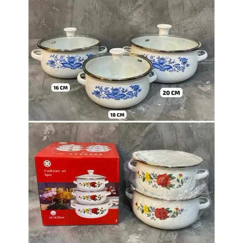 Panci Set 3 Pcs Reona Bunga 3 Susun | Motif Bunga | Cantik