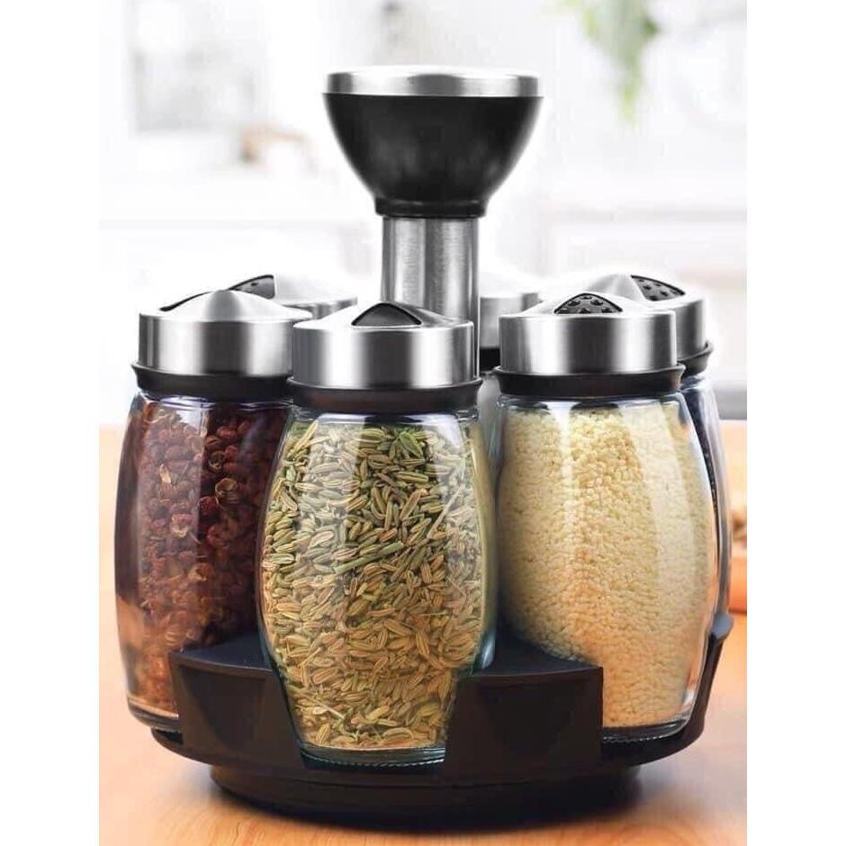 Bakindo Tempat Botol Bumbu 7in1 Rak Bumbu Putar Tempat Bumbu Dapur Wadah Bumbu Toples Bumbu Putar Te