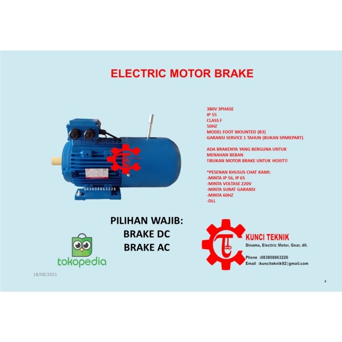 4 HP 3KW 3 Phase 4 Pole Elektro Motor/dinamo Brake Motor B3