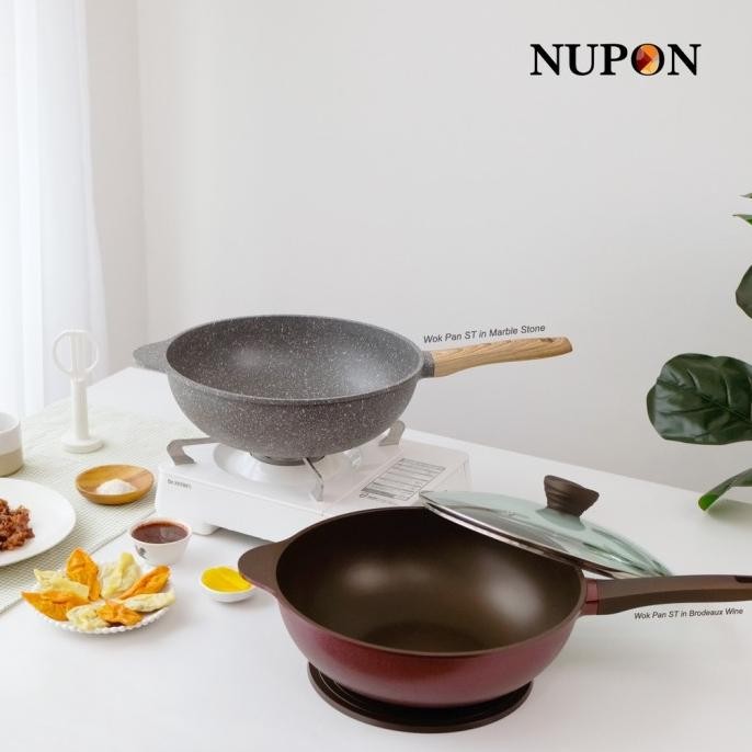 Wok Pan Nupon 32 Cm Marble Coating - Induction Bottom Wood Pattern