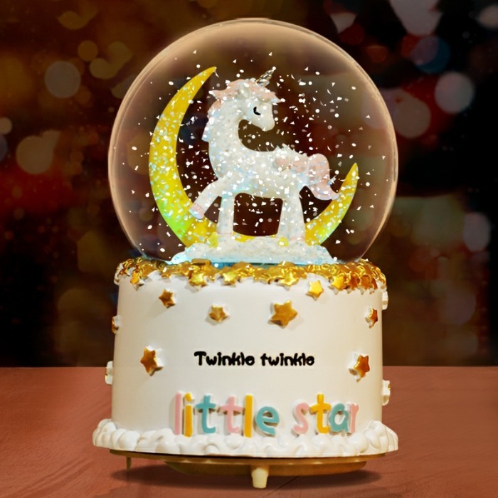 Aventy - Kotak Musik / Bola Kristal / Bola Kaca / Snowball Unicorn Medium Size