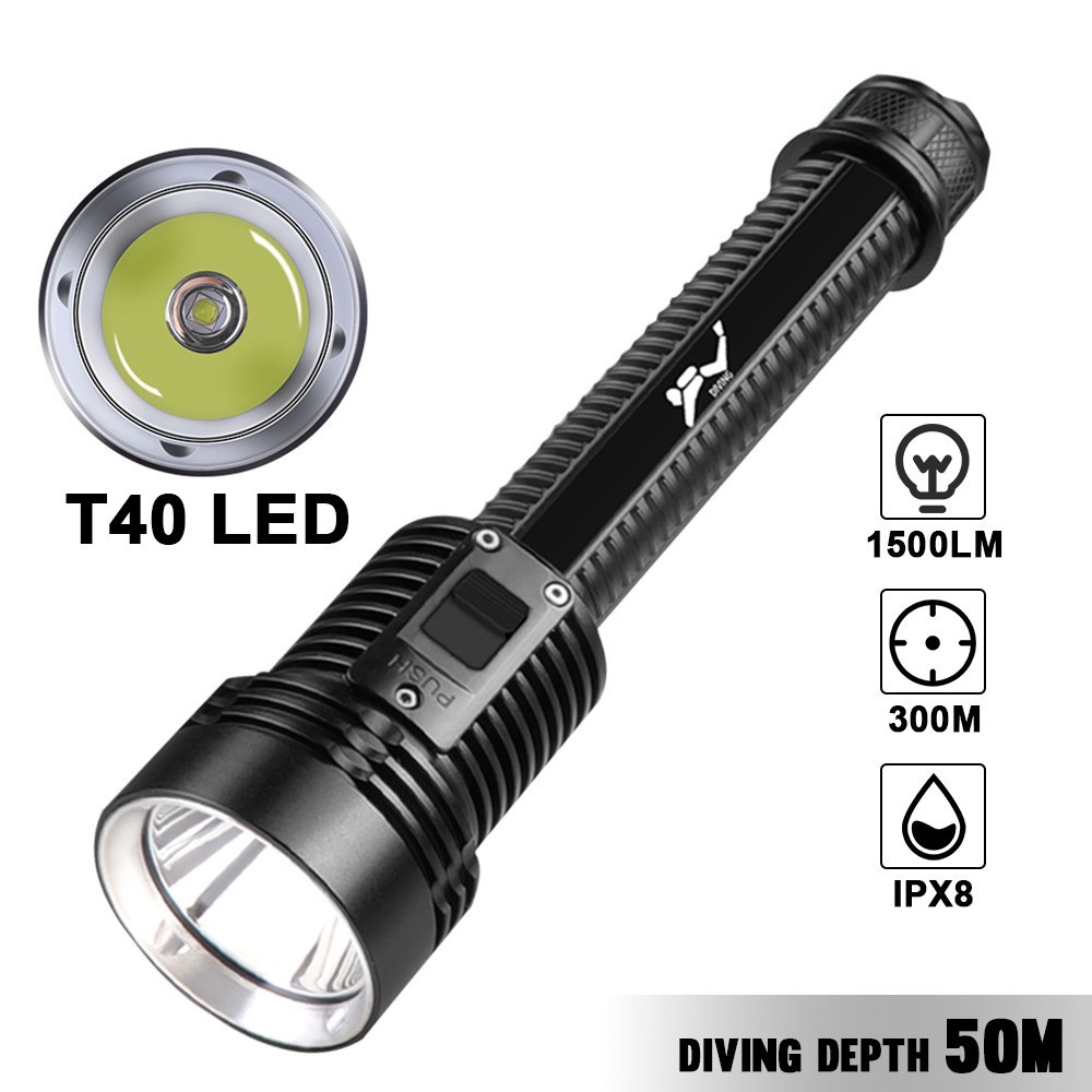Senter selam T40Lampu LED IPX8 lampu tahan air tingkat tertinggi 1500LM obor selam bawah air |8D08DB