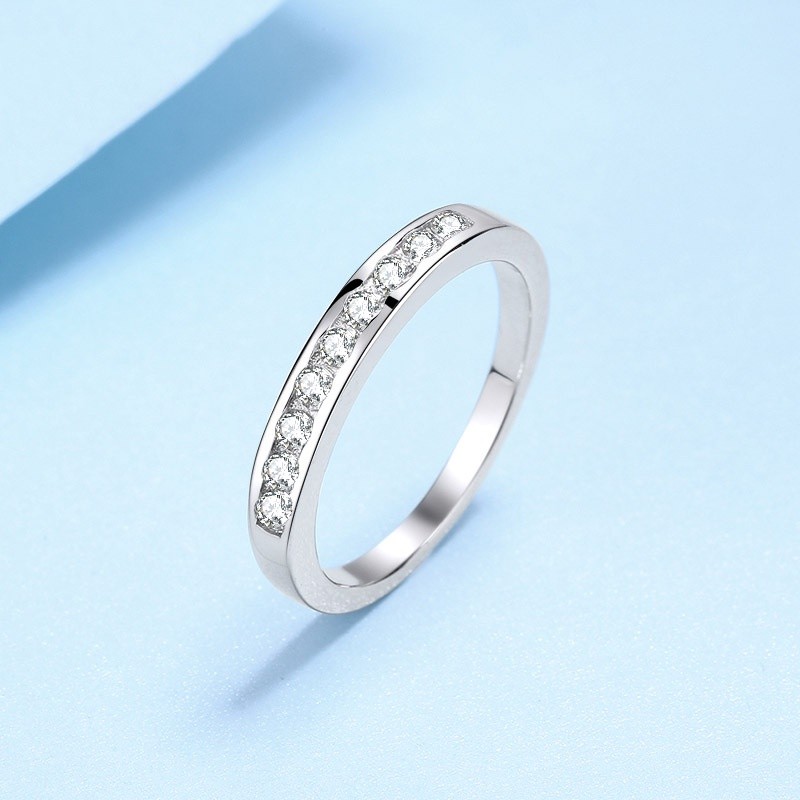 Cincin Moissanite Asli Berlian Kecil Perak Murni S925 9 Buah Cincin Tumpukan untuk Wanita Cincin Aba