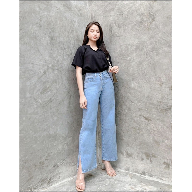 Celana Clna Kathok Loosepants Model Robek Clana Lepis Tebal Lebaran Pinggang Karet Pants Jin Keren 2