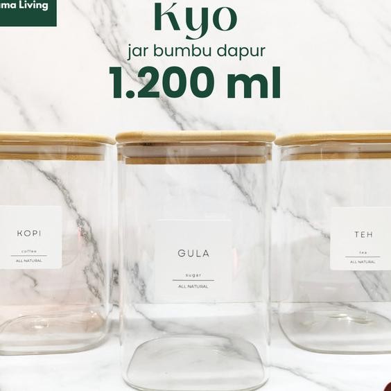 TamaKyo Jar Bumbu Dapur Gula Kopi Teh 1200Ml [Label Kotak] Jar Bumbu Dapur Toples Bumbu Dapur Set Ka