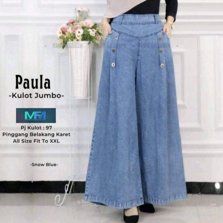 wd-54 Celana Kulot Paula Jumbo Snow Palazzo / Kulot Payung Jeans Premium
