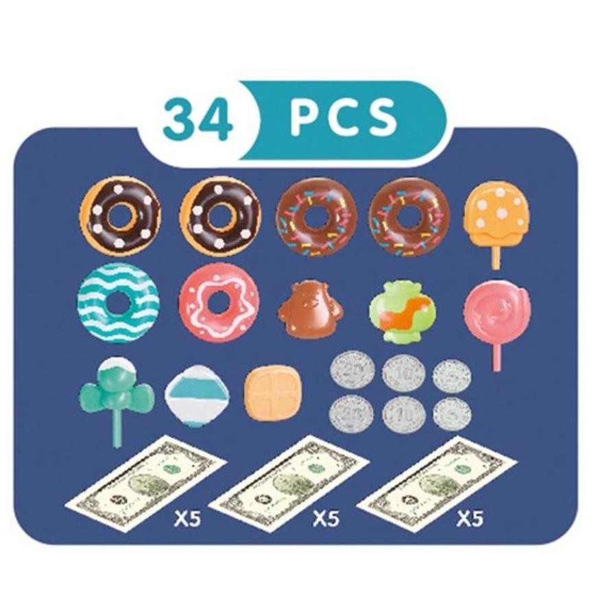 My56 Mainan Anak Mini Candy Paradise 34Pcs Donuts Shop Mainan Kasir Donat Murah