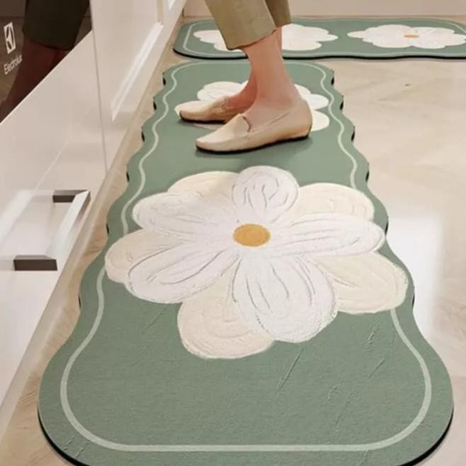 Keset Dapur Motif Bunga Set Kitchen Mat Panjang Anti Slip Penyerap Air