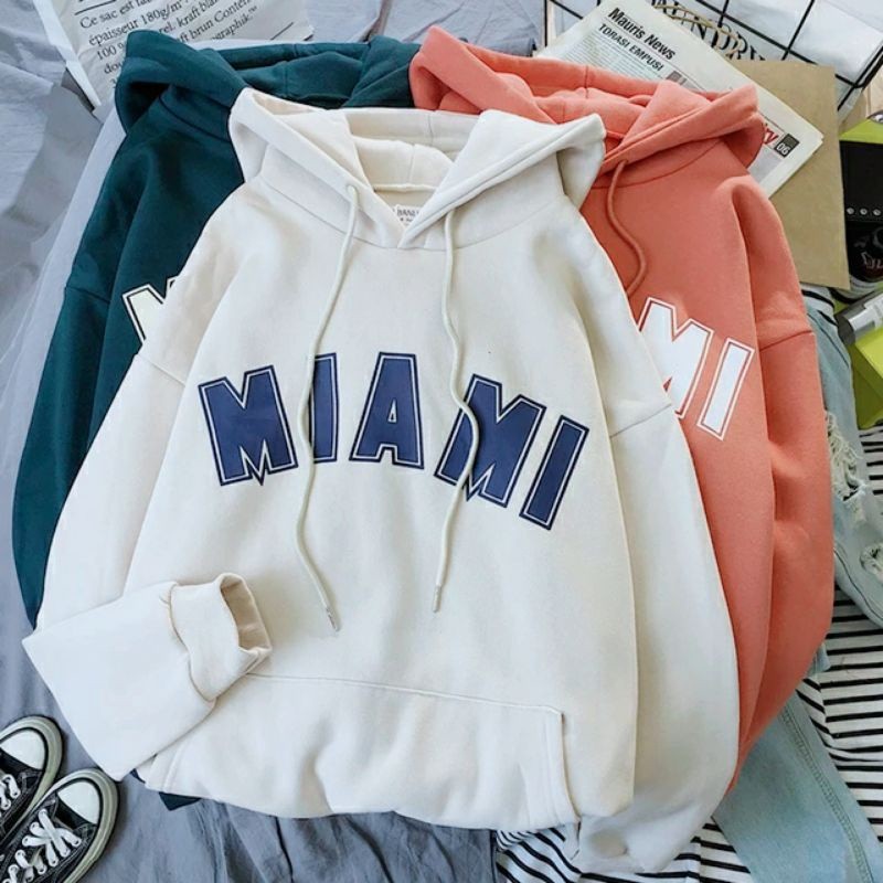 Jaket Hoodie Sweater Sablon Motif MIAMI BIGSIZE OVERSIZE S - XXXXXL(6XL) Jacket Cotton Fleece Wanita