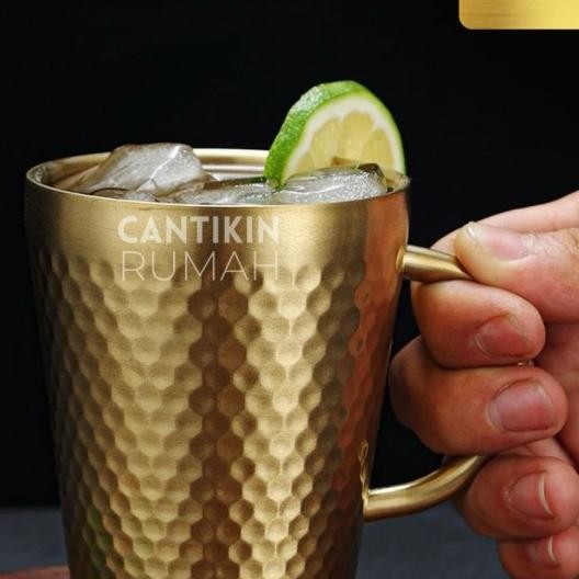 Mug Gelas Sisik Naga Emas Stainless Sus304 Double Wall Gold