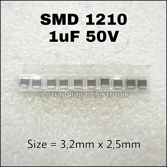 (10) Kapasitor SMD 1210 1uF 50V Capacitor Non Polar 105 size 3,2mm x 2,5mm putr4n Juara
