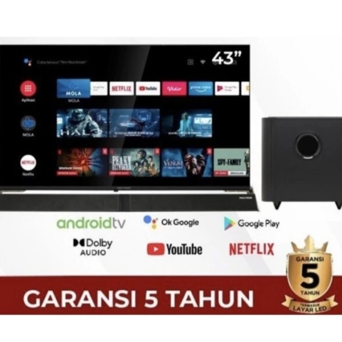 Toko Bakia -- TV POLYTRON 43 INCH ANDROID TV SOUNDBAR 43BAG