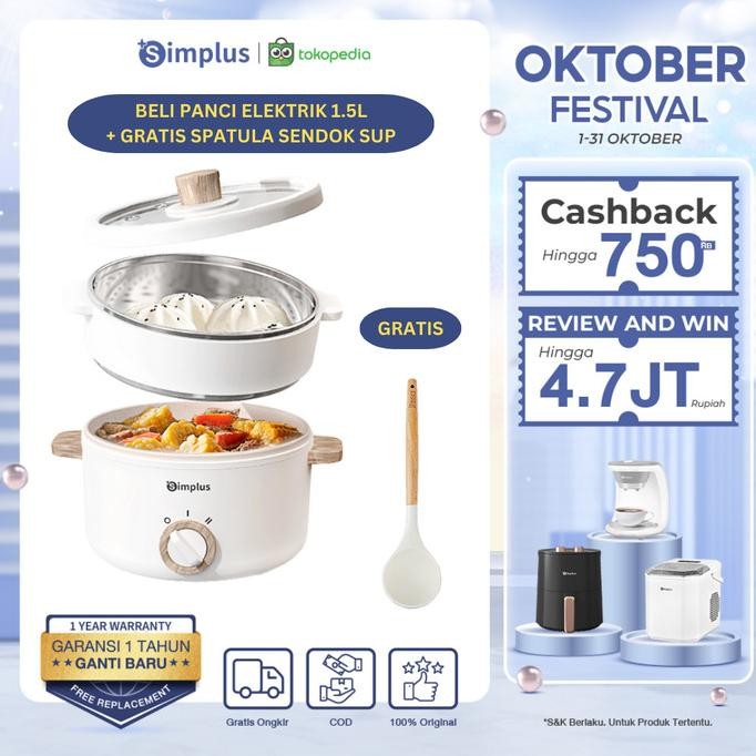 Simplus Panci Listrik Kukusan Serbaguna 600 Watt Low Watt 1.5L